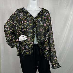 Vintage Mary McFadden Sheer Black Floral Blouse 24W
